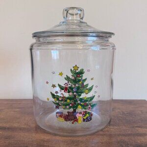 Vintage Glass Christmas Tree Candy Jar Ornament 10" Clear